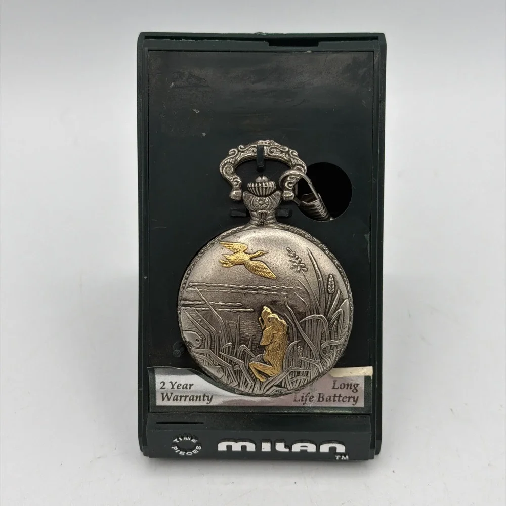 Milan Pocket Watch Bird Hunting Dog Theme Needs New Battery